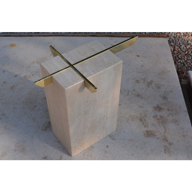 1980s Mid Century Artedi Style Glass & Travertine Stone Coffee & End / Side Table - Set of 2 For Sale - Image 11 of 16