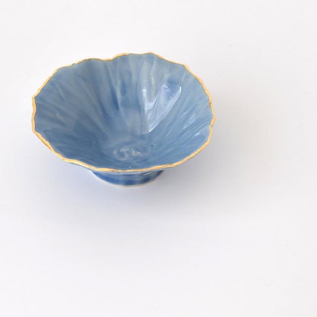 Contemporary Handmade Gold Rimmed Sky Blue Appetizer/Snack Bowls by