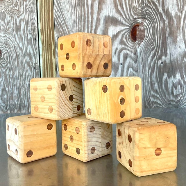 Wood Vintage Boho Wood Block Set of 6 Dice For Sale - Image 7 of 8