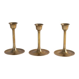 Mid Century Modern Brass Candlestick Holders - Set of 3 For Sale