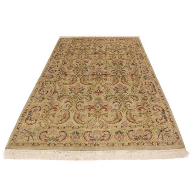 1990s Shabby Chic 1990's Pak-Persian Taupe/Green Wool Rug - 4'0'' X 6'0'' For Sale - Image 5 of 9