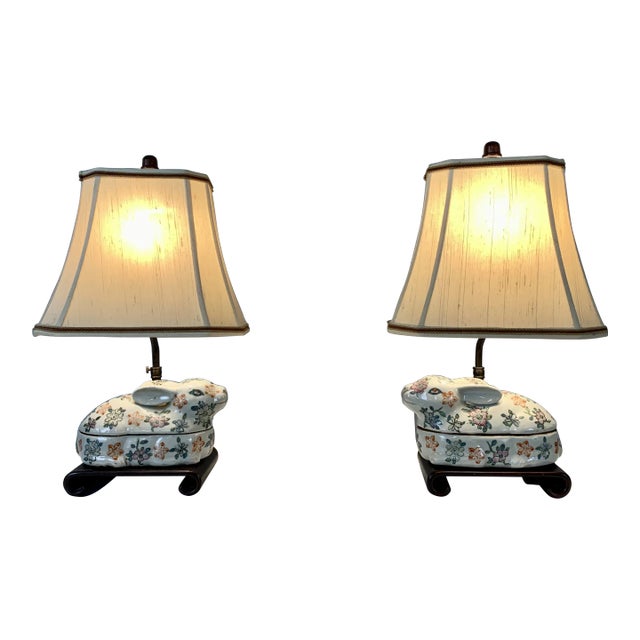 Asian Export Ceramic Rabbit Lamps For Sale
