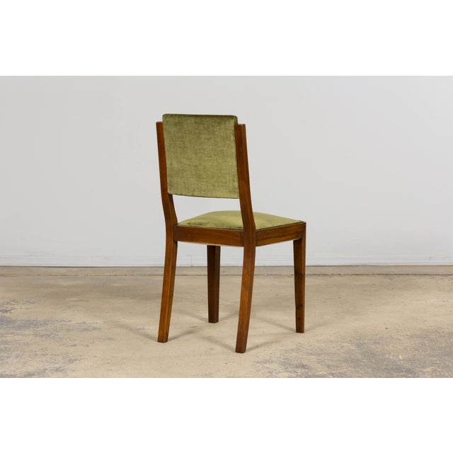 1930s French Art Deco Walnut Dining Chairs in Olive Green Velvet – Set of 10 For Sale - Image 13 of 18