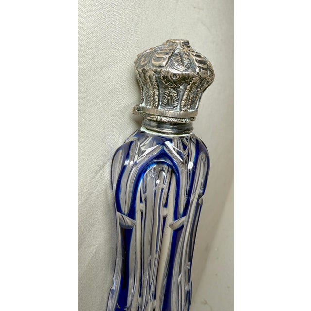 Antique 1800's European Cut to Clear Crystal Sterling Silver Perfume Bottle Jar For Sale - Image 11 of 15