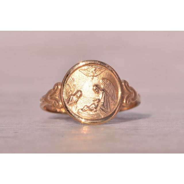 The Protector: Guardian Angel Protect Us Ring in Yellow Gold For Sale - Image 4 of 11
