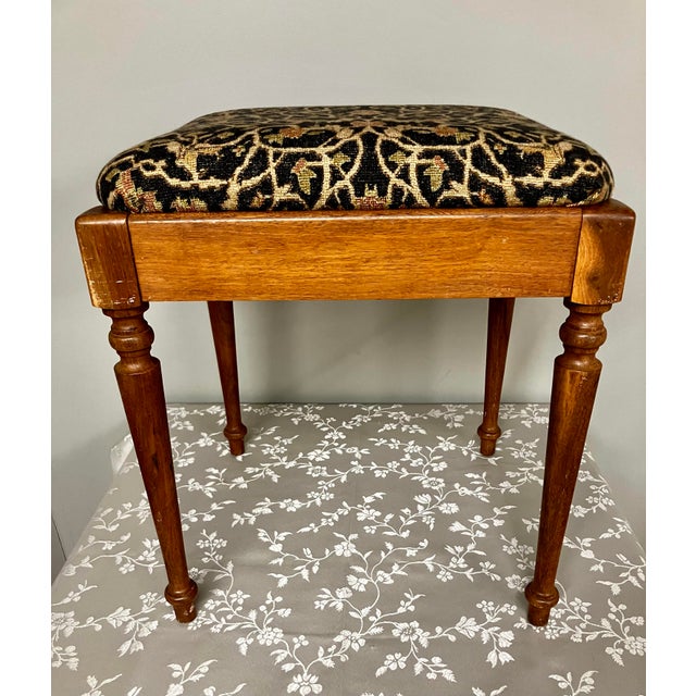 Victorian Vintage Victorian-Style Mahogany Stool With Intricate Tapestry Seated Stool For Sale - Image 3 of 18