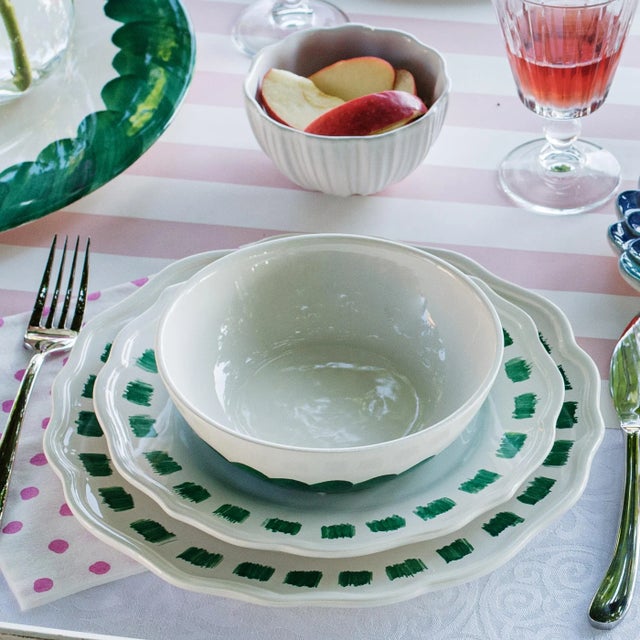 Create a confident, colorful table with the Lisbon Green Stitch Salad Plate as your starting point. Made to be mixed and...