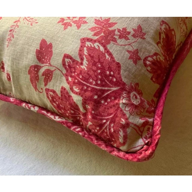 1980s Large-Scale French Botanical Toile Pillow Sham — Rose Red on Natural Linen, Reversible For Sale - Image 5 of 12
