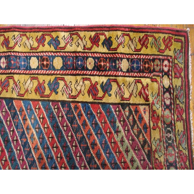Tribal 1890s Multicolor Geometric Tribal Antique Caucasian Karabagh Rug 3'9" X 7'3" Handknotted Wool Carpet For Sale - Image 3 of 6