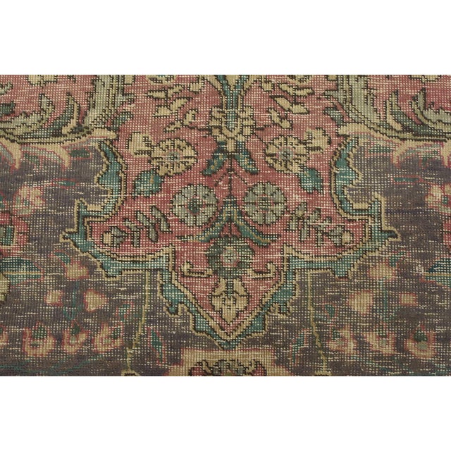 Tabriz Rug 9’5” X 12’3” Violet Wool Vintage Distressed Hand-Knotted Carpet For Sale - Image 11 of 15
