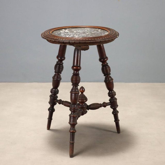 Brown Swiss Pine Side Table with Black Marble Top For Sale - Image 8 of 8