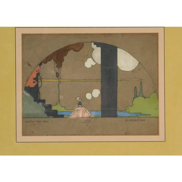 'Design for Fan', Signed Cecil Beaton at age 19, (1904-1980) & dated 1923, Pastel Gouache on parchment paper! Image Sz: 8...