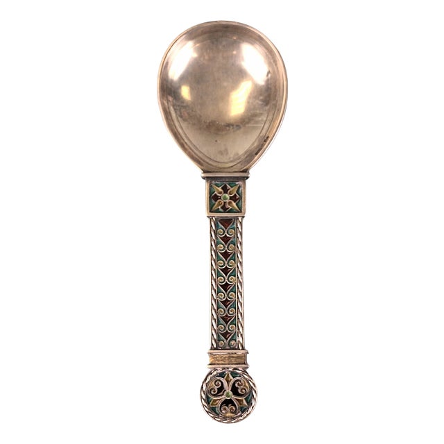 Antique Norwegian Silver and Plique-À-Jour Enamel Spoon attributed to Jacob Tostrup, 1880s For Sale