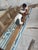 Handmade Sky Blue and White Cotton Vegetable Dyed Striped Rug - 14'x16' For Sale - Image 9 of 9