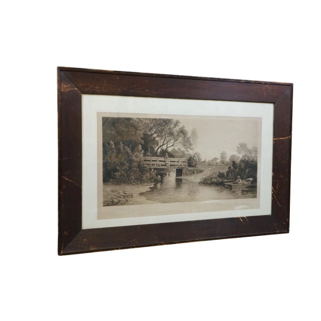 Late 19th century black and white etching titled "A Quiet Nook" by Charles Frederick William Mielatz. Landscape showing a...