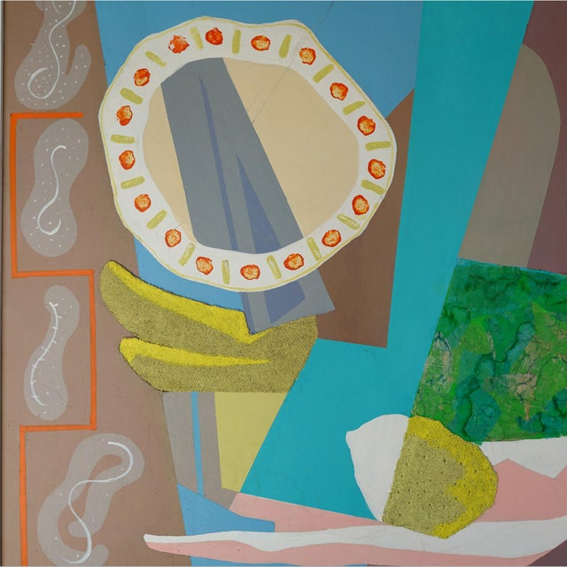 Vintage 1990 mixed media modernist abstract still life painting by American artist Joseph Rothenberg. Painting is a mixed...
