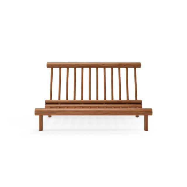 Rishon Teak Outdoor Love Seat - Canvas Birds Eye For Sale - Image 4 of 5