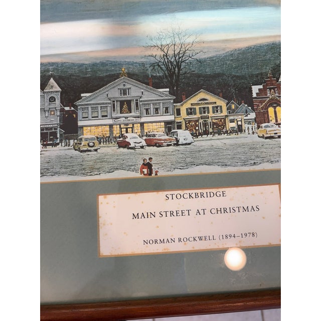 Wood Vintage Norman Rockwell Stockbridge Main Street at Christmas Framed Offset Lithograph Print Reproduction For Sale - Image 7 of 13