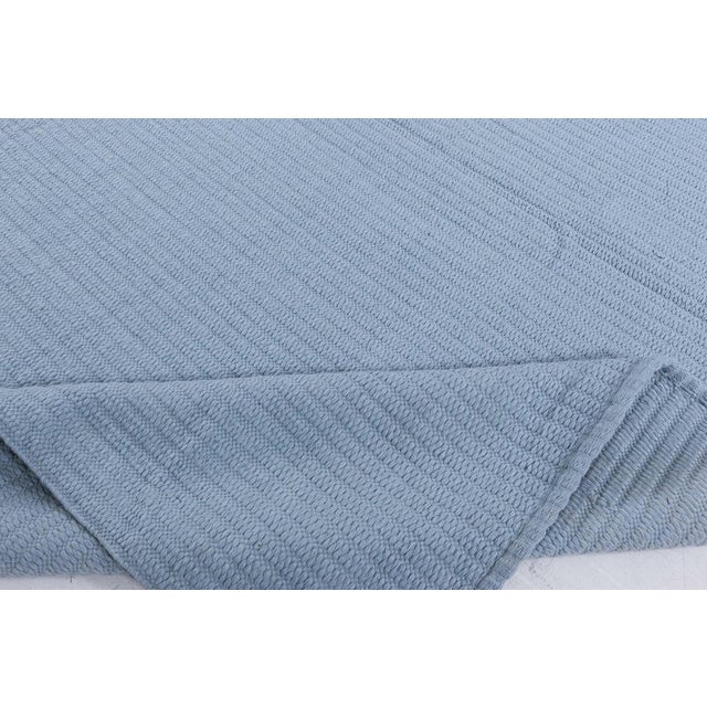 Modern Steel-blue Flat Weave Wool Rug For Sale - Image 4 of 8