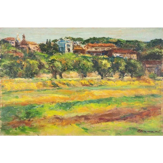 1990s Pino Romanò, View of Circo Massimo and Celio, Oil Painting, 1990s For Sale - Image 5 of 5