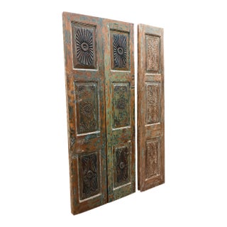 Hand-Carved Floral Reclaimed Wood Barn Door | Rustic Farmhouse Pantry & Interior Statement Door80x32 For Sale