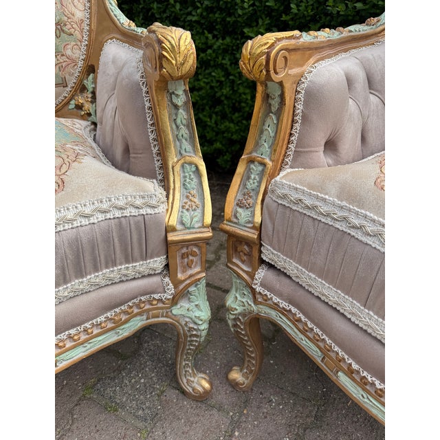Mint 1940 French Louis XVI Pastel Beech Bergère Chairs - Pair For Sale - Image 8 of 9
