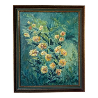 1980’s Vintage Qeri Wister Floral Still Life Oil on Canvas Painting, Framed For Sale