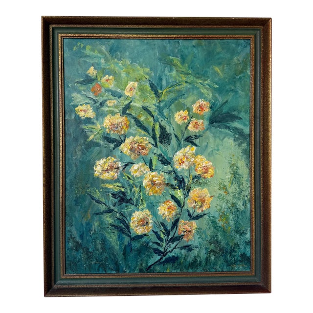 1980’s Vintage Qeri Wister Floral Still Life Oil on Canvas Painting, Framed For Sale
