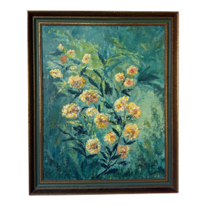 1980’s Vintage Qeri Wister Floral Still Life Oil on Canvas Painting, Framed