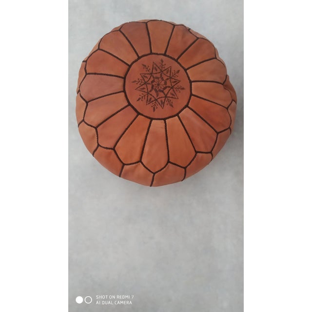 Art Deco Contemporary Moroccan Leather Pouf Ottoman For Sale - Image 3 of 8