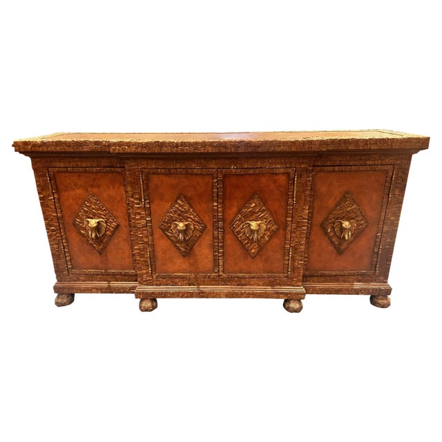 Attributed Maitland-Smith British Colonial Style Coconut Shell and Copper Top Bar Cabinet For Sale