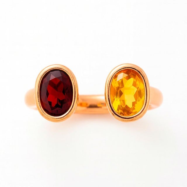 Toi et Moi Gemstone Ring: Garnet and Citrine. Perfect "You n I" Gold Birthmonth gemstones ring. Metal: 925 silver + 14k...