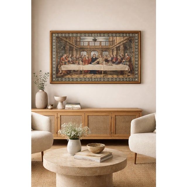 This refined Jacquard tapestry depicts The Last Supper, inspired by the famous late-15th-century fresco painted by...