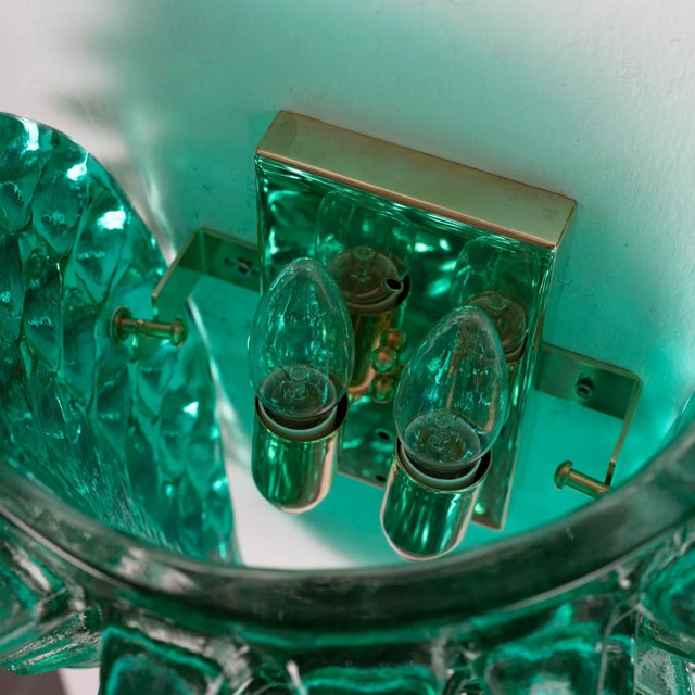 Large Green Murano Glass Wall Lamps with Spikes and Gold Finish Frames, 1990s, Set of 2 For Sale - Image 11 of 12