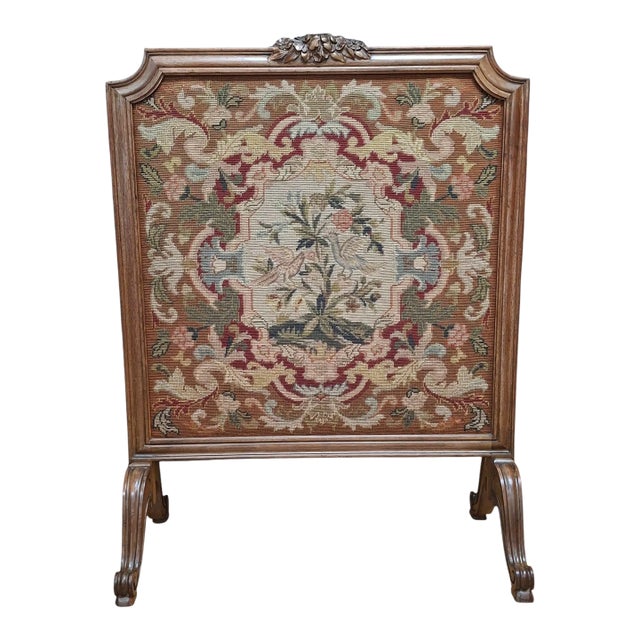Early 20th Century French Needlepoint Fireplace Screen For Sale