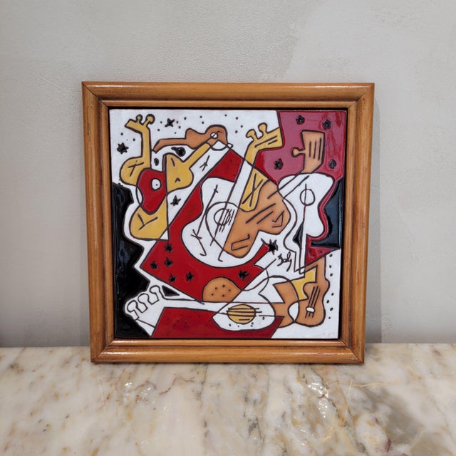Vintage Spanish Glazed Ceramic Tile Music, 1950s For Sale - Image 3 of 8