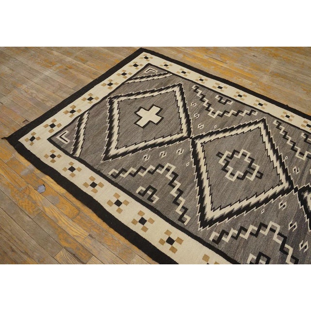 1930s Gray Geometric Antique American Navajo Rug 4'8'' X 7'9'' Flat Weave Wool Carpet For Sale - Image 10 of 12