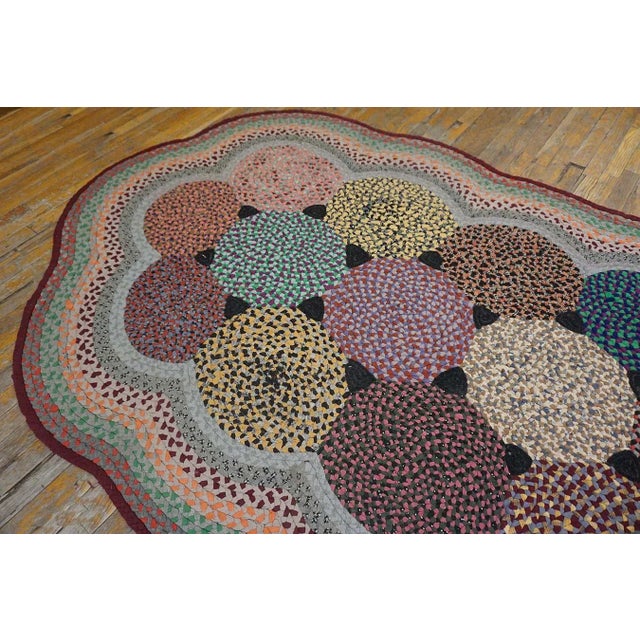 Beautifuly Soft Multi Color Ground With Colorful Circles Oval Antique American Braided Rug For Sale - Image 11 of 15