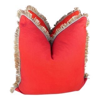 Pair of Lacefield Designs Orange/Tan Feather Filled Pillows For Sale