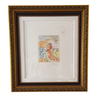 Late 20th Century Peter Max, Walking With Reeds (Angel/Boat), Hand-Colored Framed Etching, Signed With Remarques For Sale