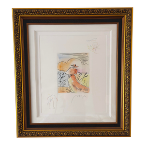 Late 20th Century Peter Max, Walking With Reeds (Angel/Boat), Hand-Colored Framed Etching, Signed With Remarques