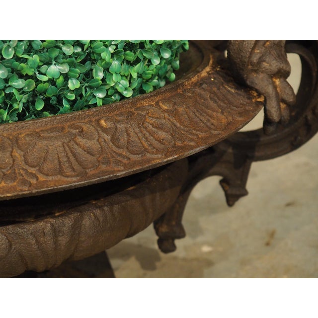 19th Century A Large 19th Century French Cast Iron Vase With Double Scrolled Handles For Sale - Image 5 of 18
