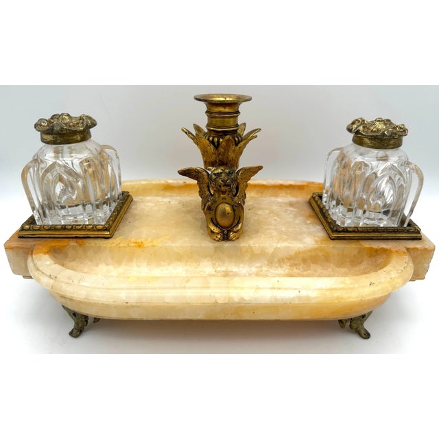 French Gothic Ormolu Cut Glass and Marble/Quartz Double Inkwell France, circa 1870s A magnificent French Gothic Ormolu Cut...
