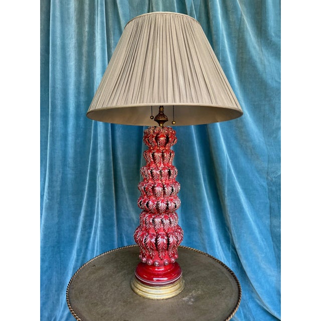 Spanish 1950s Red Ceramic Table Lamp For Sale - Image 9 of 12