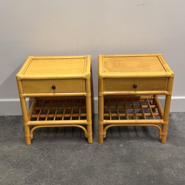 Vintage Bamboo and Wood Nightstands with Drawers, 1970s, Set of 2 For Sale - Image 9 of 9