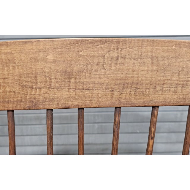Wood Late 20th Century Windsor Chair Comb Back Bench W Arms, Tiger Maple, Oak & Maple Made in Ohio For Sale - Image 7 of 12