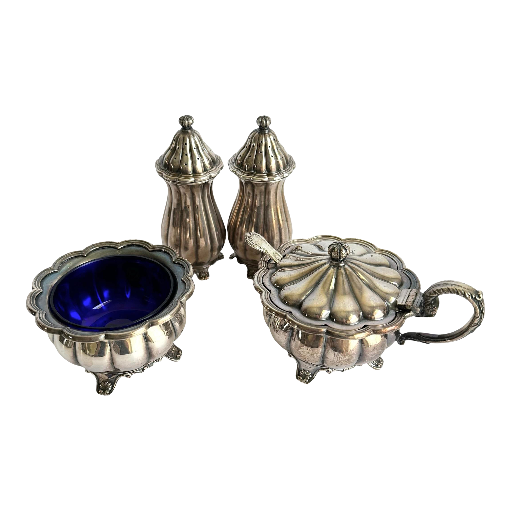 Vintage English Cruet Set Footed Silver Plated Salt & Pepper