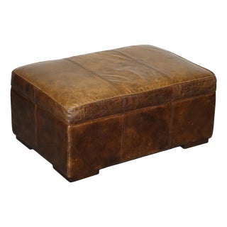 Vintage Halo Reggio Groucho Brown Leather Ottoman with Storage Space For Sale