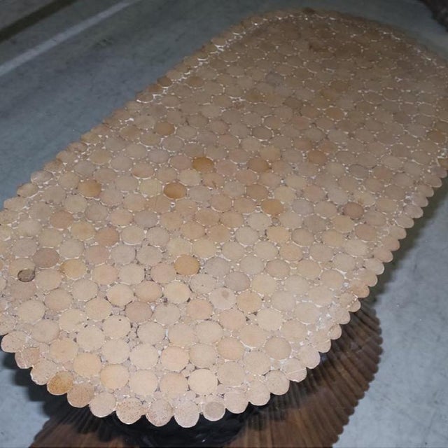 1950s Large McGuire Rattan Trompe L' Oeil Tole Pedestal Dining Table or Center Table With Oval Glass Top 1950's For Sale - Image 5 of 10