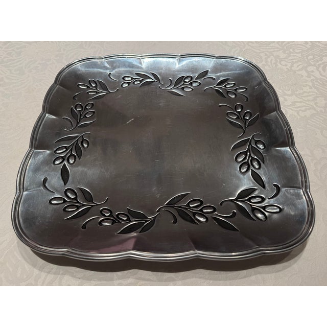 French Provincial Art Nouvea Lenox "En Provence" Olive Wreath Square Estate Charger Platter For Sale - Image 3 of 9